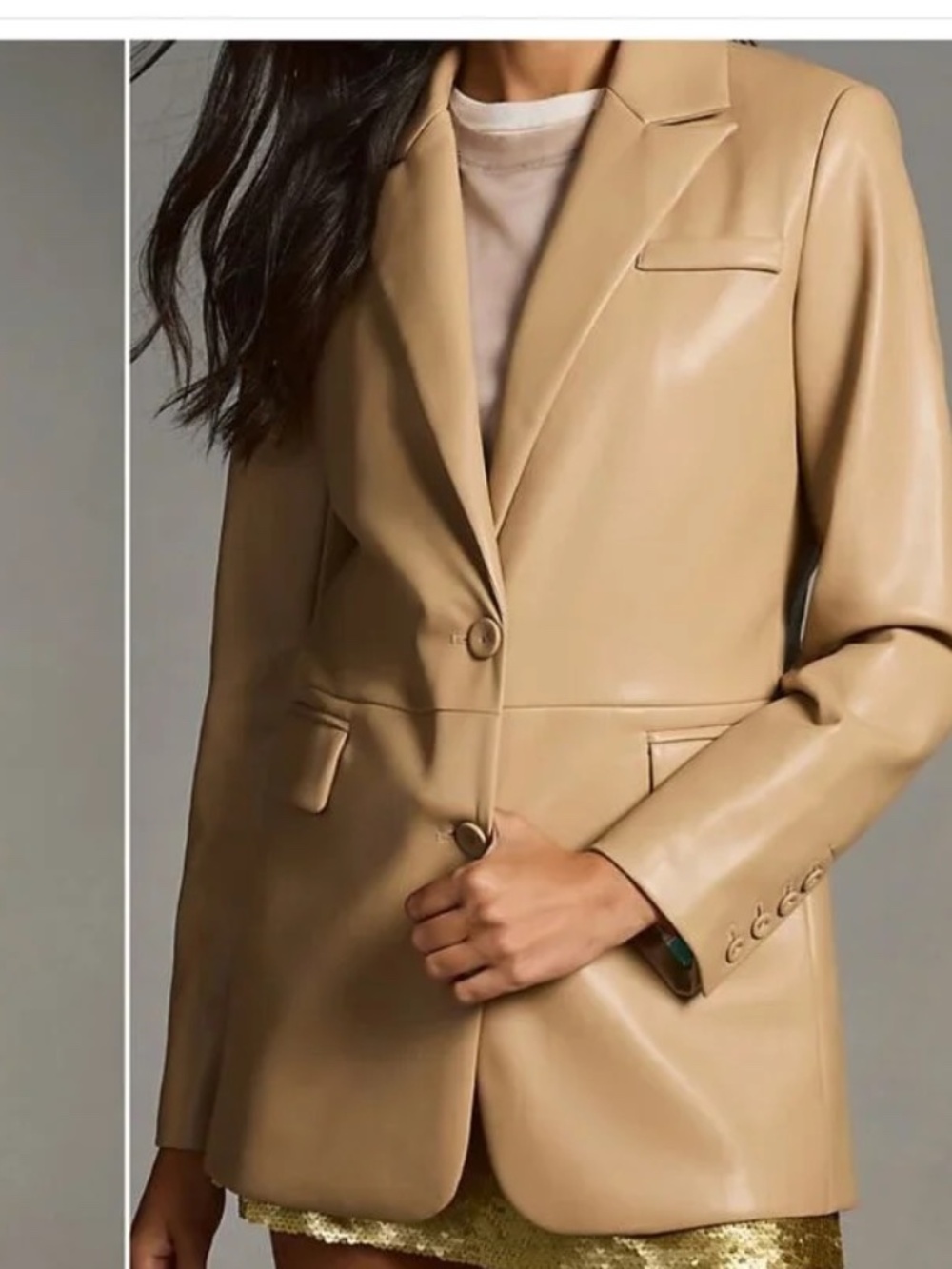 Dolan Left Coast Anthropologie Tan Faux Leather Boyfriend Blazer Size M
